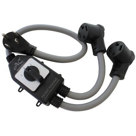 Ac Works Plug Adapter, STW, Y-Cable, 14-30R, 14-30P, 14-30P, 14-30P, 3 ft., Gray EVY1430SW-036